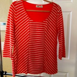 3/4 length sleeve coral and white blouse